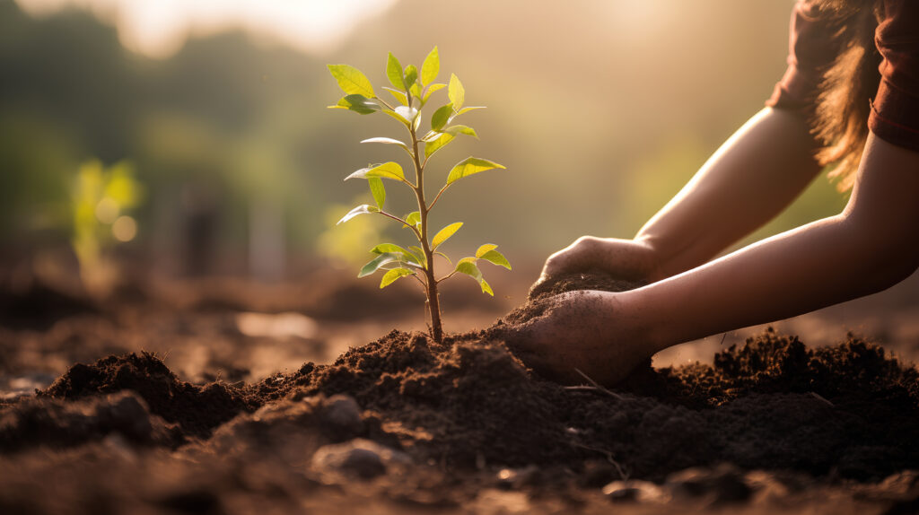Woman hands planting tree in the garden. save world and environment concept.